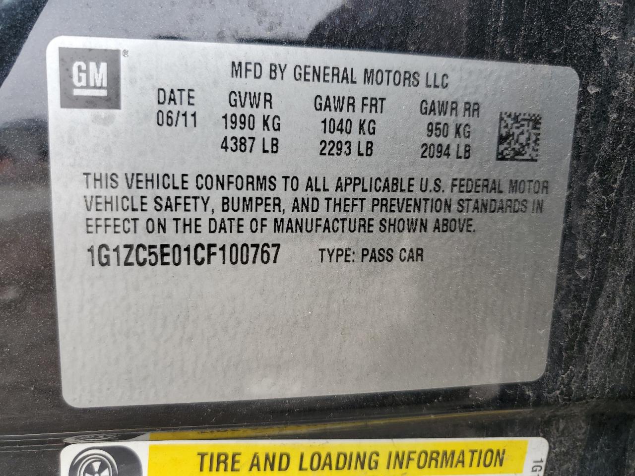 2012 Chevrolet Malibu 1Lt VIN: 1G1ZC5E01CF100767 Lot: 65129525