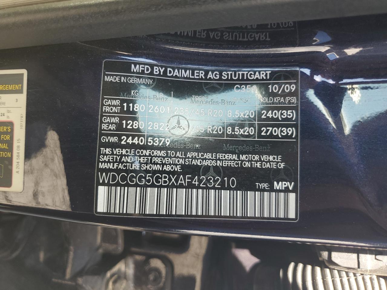 2010 Mercedes-Benz Glk 350 VIN: WDCGG5GBXAF423210 Lot: 63338255
