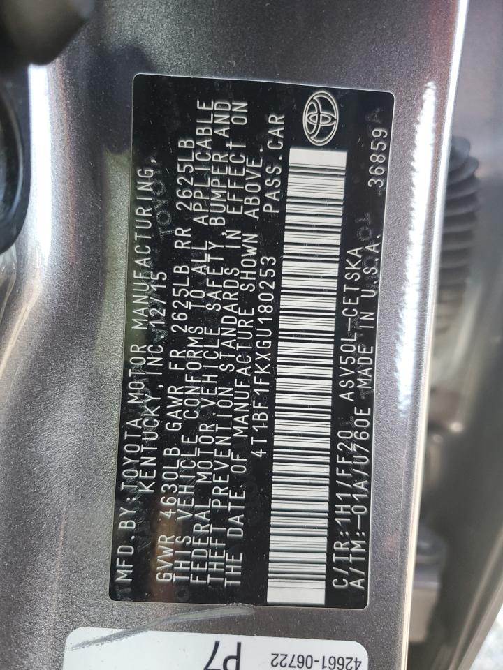 2016 Toyota Camry Le VIN: 4T1BF1FKXGU180253 Lot: 64820835