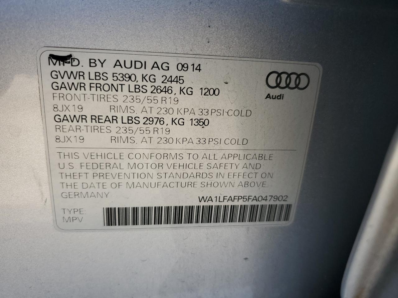 2015 Audi Q5 Premium Plus VIN: WA1LFAFP5FA047902 Lot: 65186385