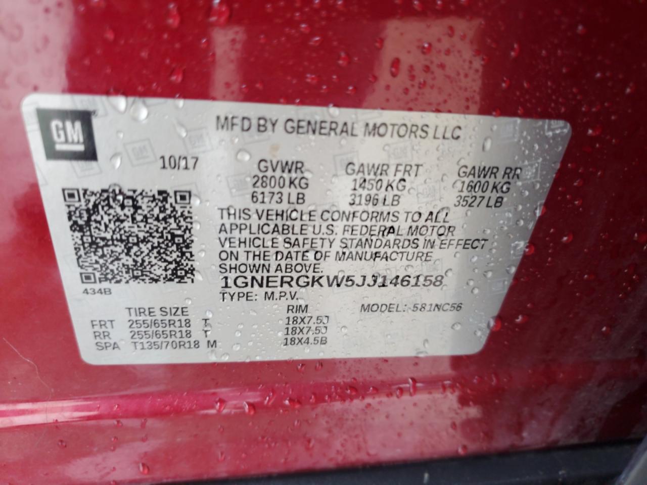 2018 Chevrolet Traverse Lt VIN: 1GNERGKW5JJ146158 Lot: 62169025