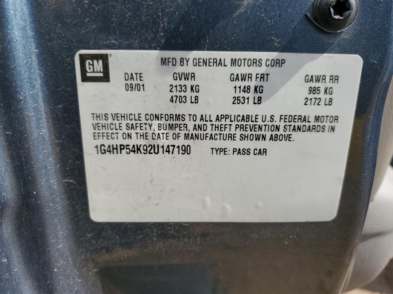 2002 Buick Lesabre Custom VIN: 1G4HP54K92U147190 Lot: 65406155