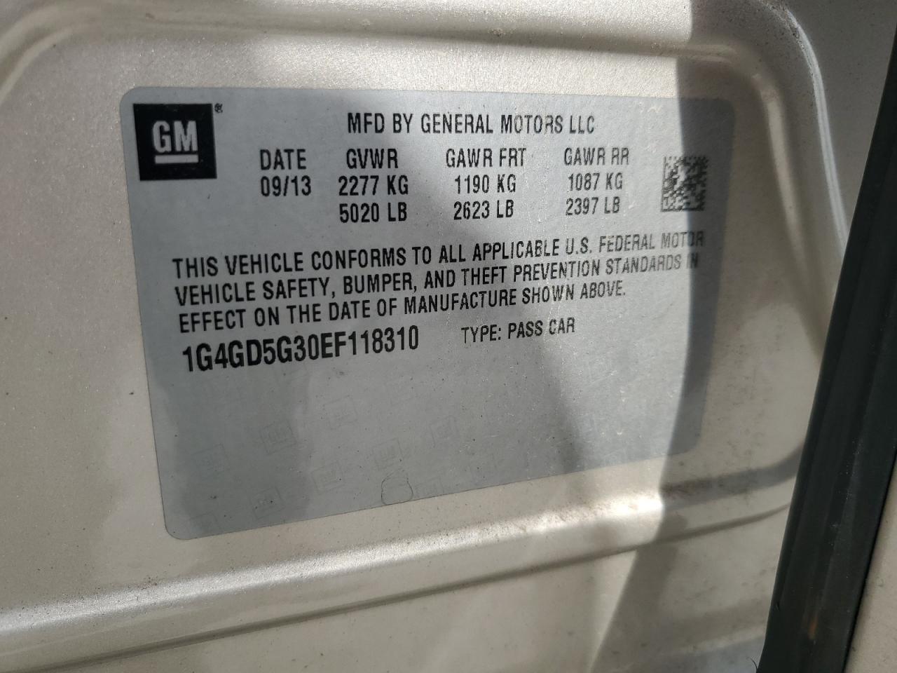 2014 Buick Lacrosse Premium VIN: 1G4GD5G30EF118310 Lot: 64758765