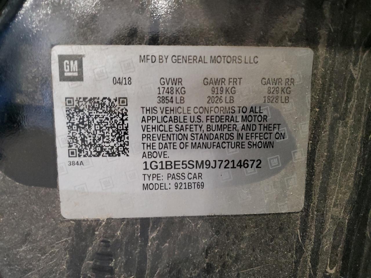 2018 Chevrolet Cruze Lt VIN: 1G1BE5SM9J7214672 Lot: 64973815