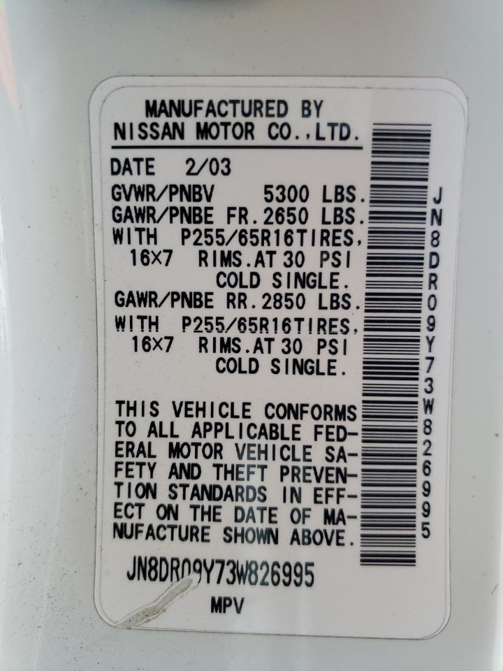 2003 Nissan Pathfinder Le VIN: JN8DR09Y73W826995 Lot: 65425855