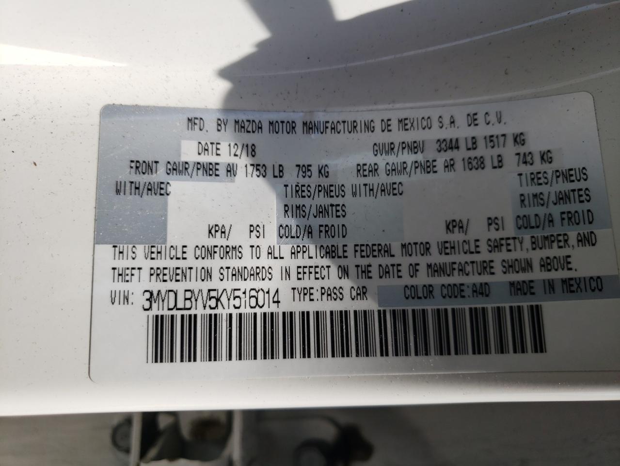 2019 Toyota Yaris L VIN: 3MYDLBYV5KY516014 Lot: 65142465