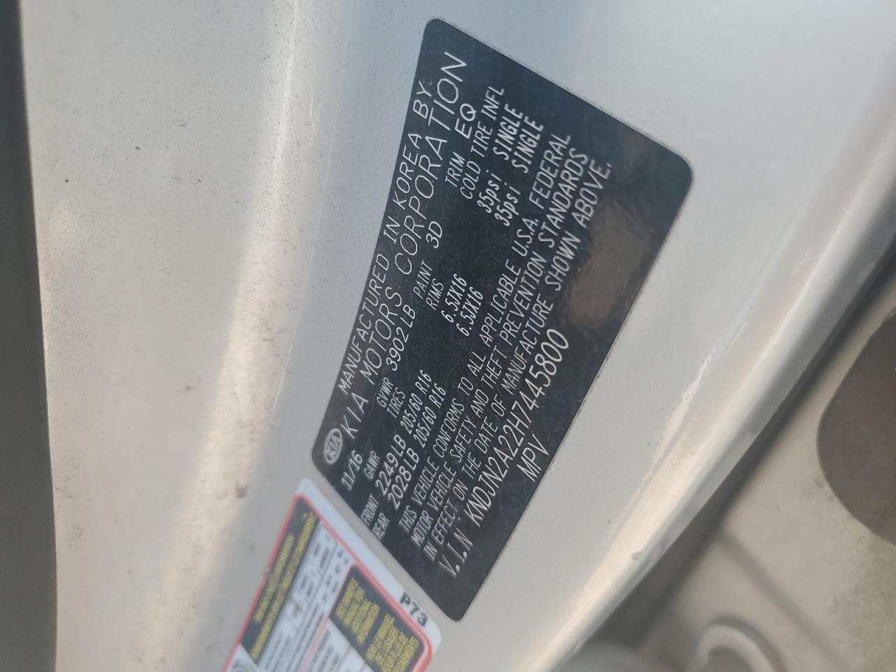 2017 Kia Soul VIN: KNDJN2A22H7445800 Lot: 64641675