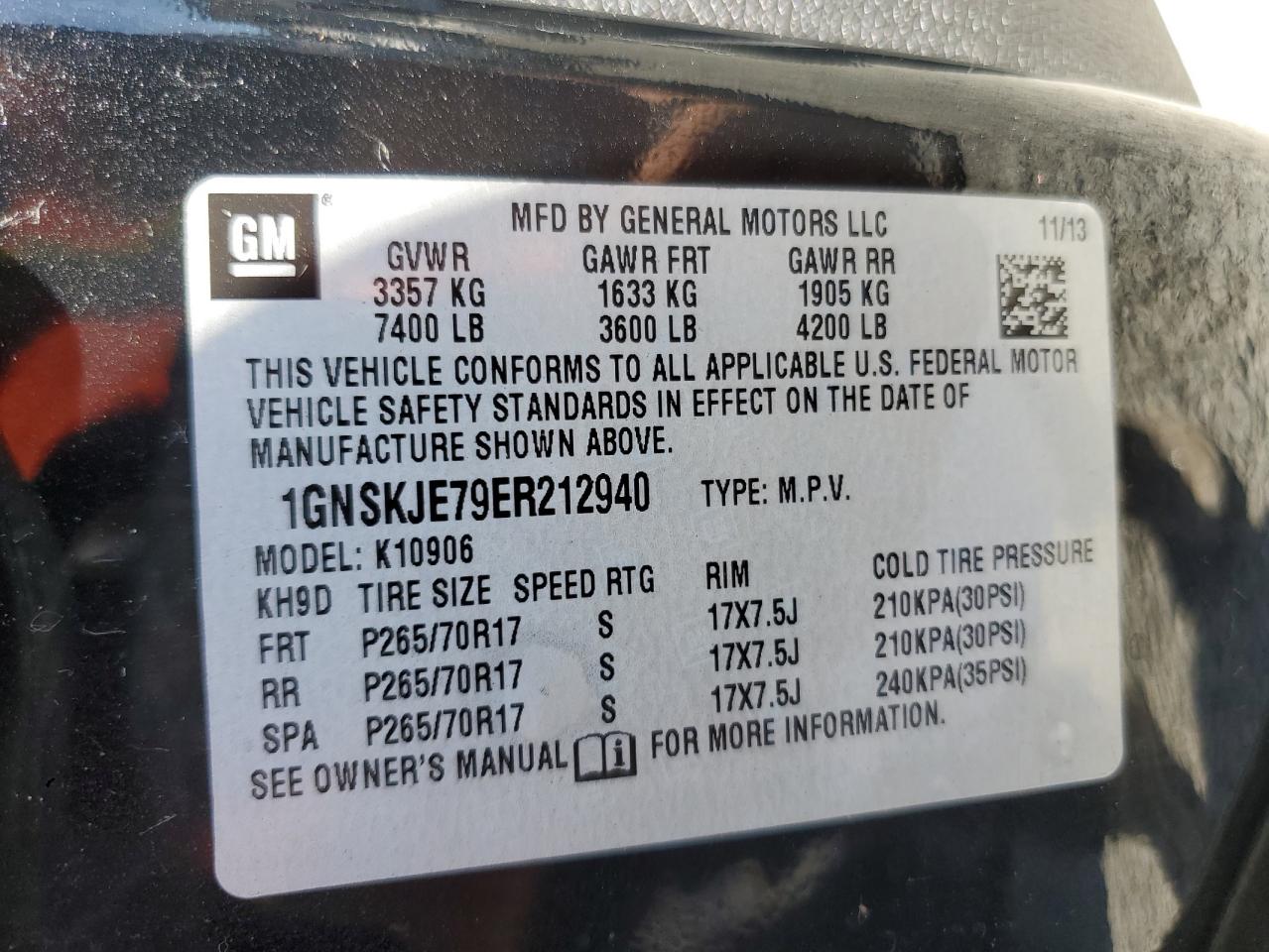 2014 Chevrolet Suburban K1500 Lt VIN: 1GNSKJE79ER212940 Lot: 65610975