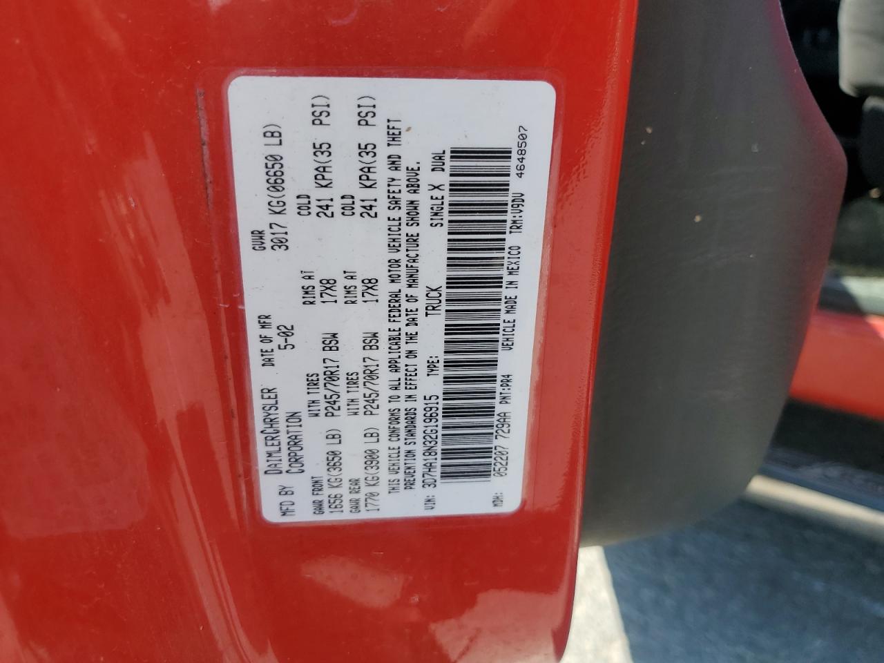2002 Dodge Ram 1500 VIN: 3D7HA18N32G196915 Lot: 63481205