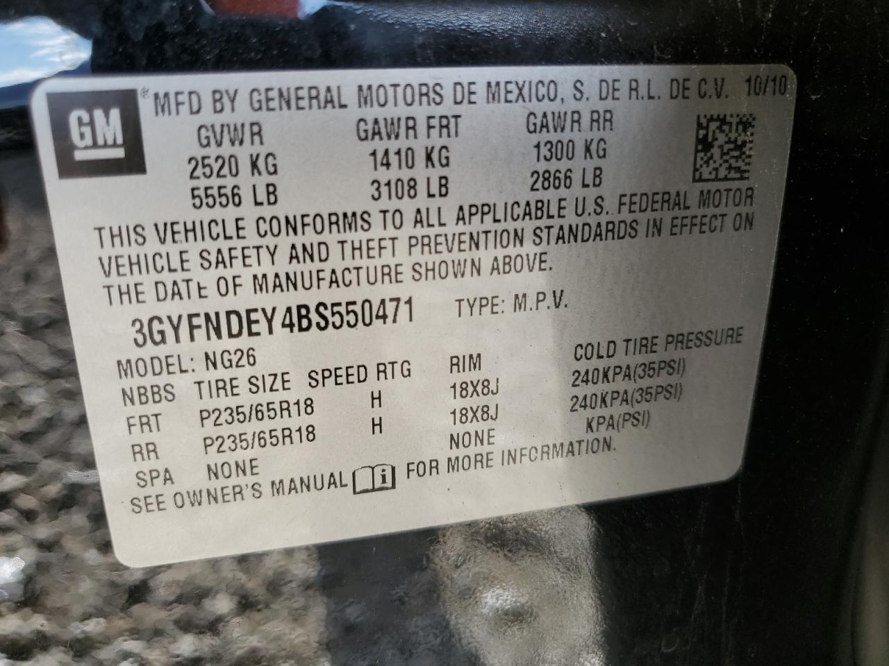 2012 Cadillac Srx Luxury Collection VIN: 3GYFNDEY4BS550471 Lot: 65524015