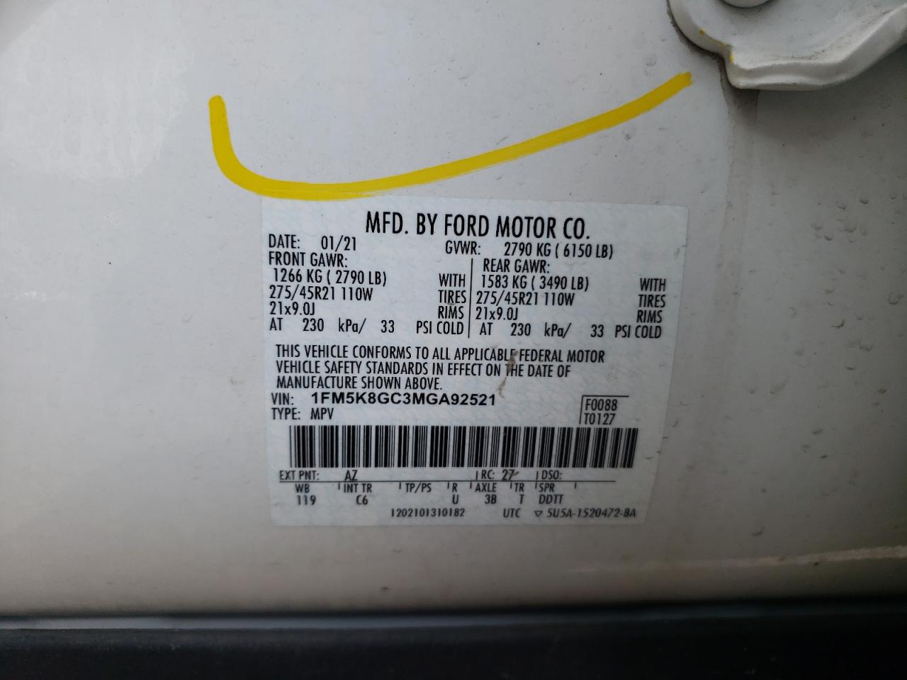 2021 Ford Explorer St VIN: 1FM5K8GC3MGA92521 Lot: 62494675