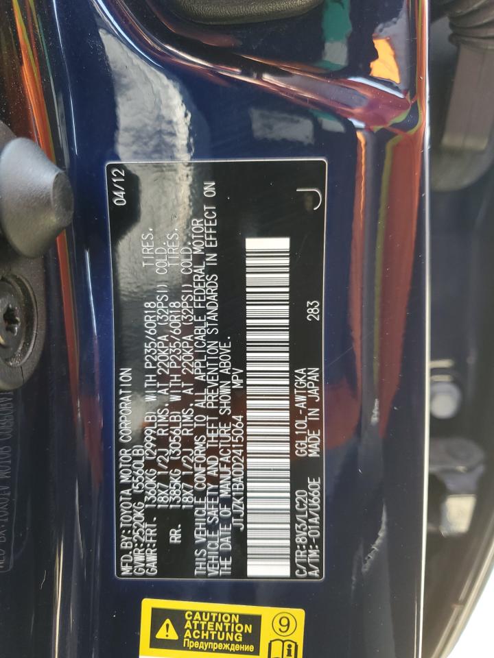 2013 Lexus Rx 350 VIN: JTJZK1BA0D2415064 Lot: 64002445