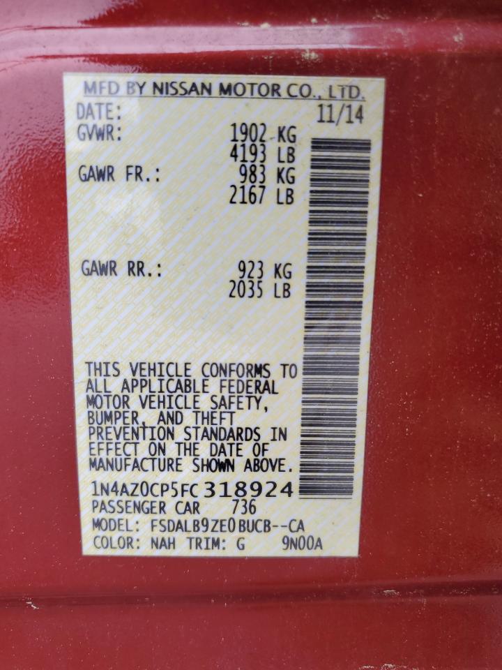 2015 Nissan Leaf S VIN: 1N4AZ0CP5FC318924 Lot: 64298925