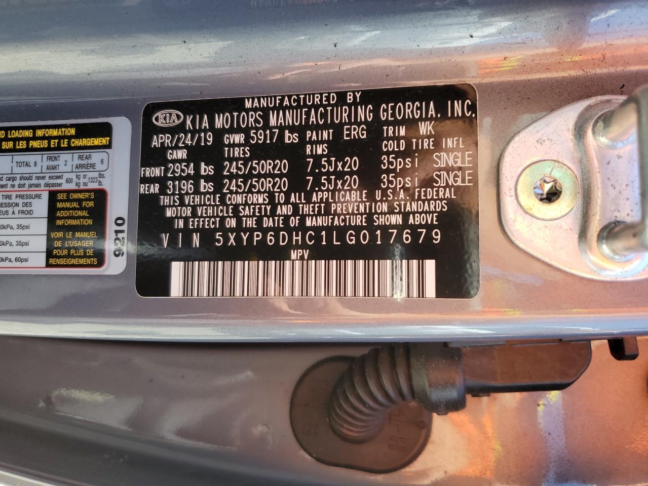 2020 Kia Telluride S VIN: 5XYP6DHC1LG017679 Lot: 61028995