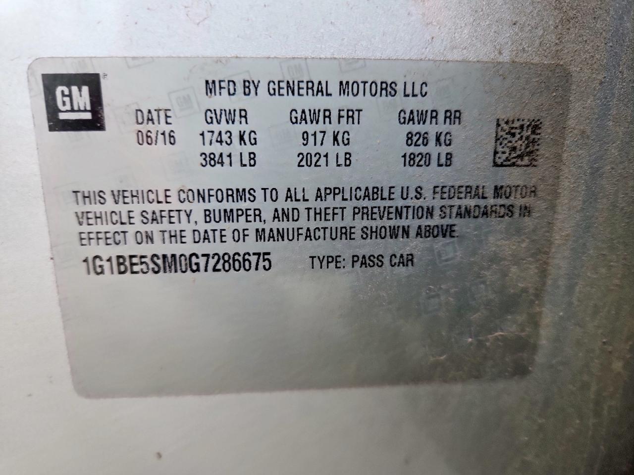 2016 Chevrolet Cruze Lt VIN: 1G1BE5SM0G7286675 Lot: 65169195