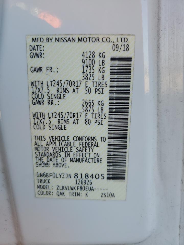 2018 Nissan Nv 2500 S VIN: 1N6BF0LY2JN818405 Lot: 64588225