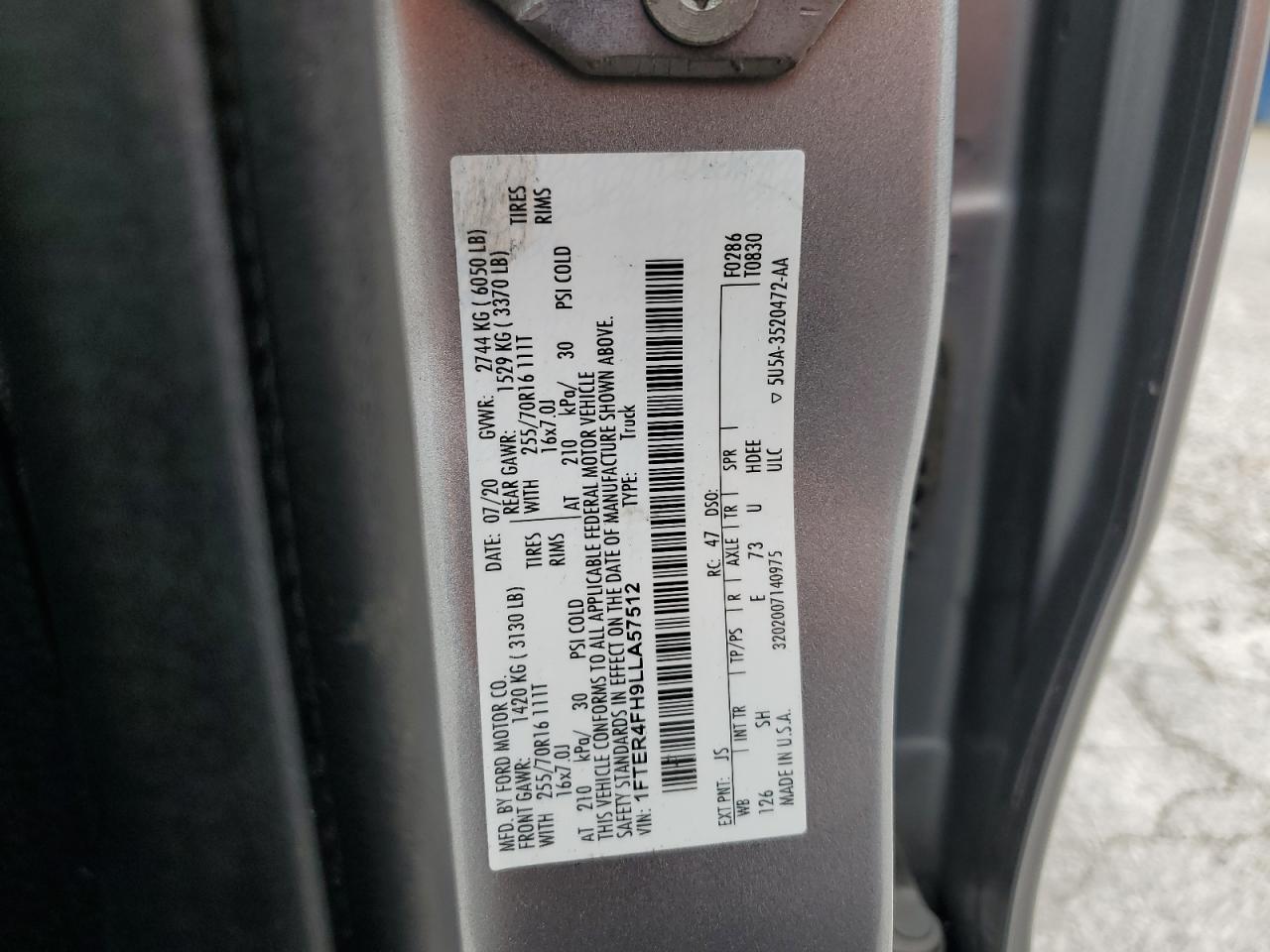 2020 Ford Ranger Xl VIN: 1FTER4FH9LLA57512 Lot: 63659255