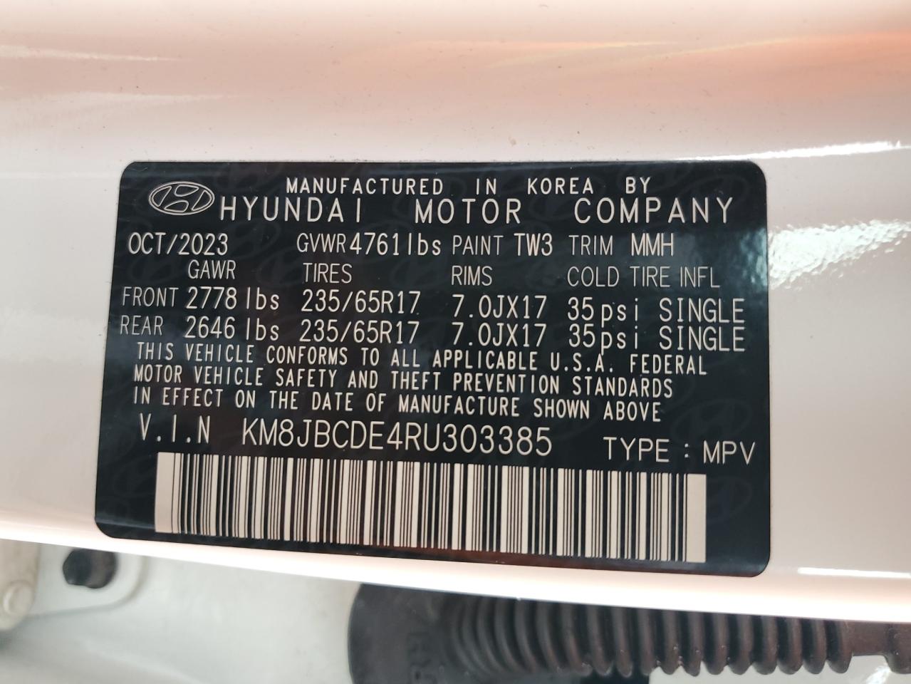 2024 Hyundai Tucson Sel VIN: KM8JBCDE4RU303385 Lot: 64469835