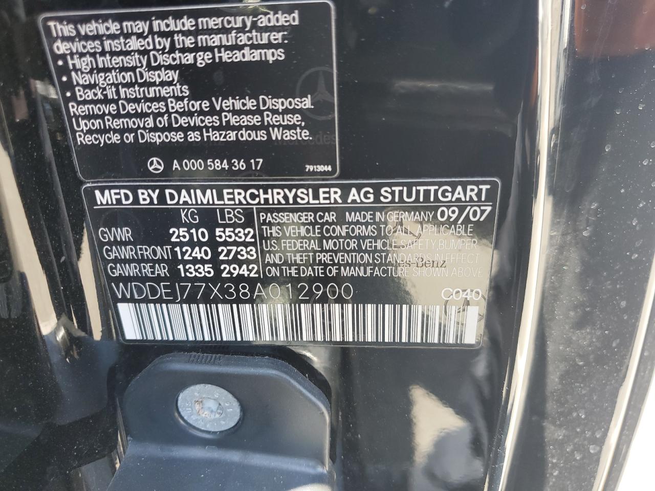 2008 Mercedes-Benz Cl 63 Amg VIN: WDDEJ77X38A012900 Lot: 63708065