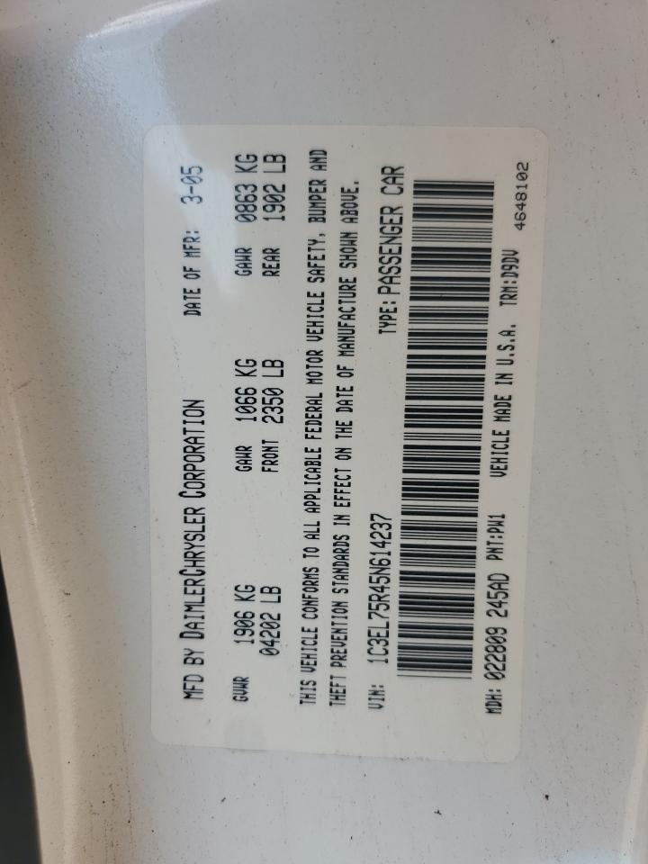 2005 Chrysler Sebring Gtc VIN: 1C3EL75R45N614237 Lot: 64030945