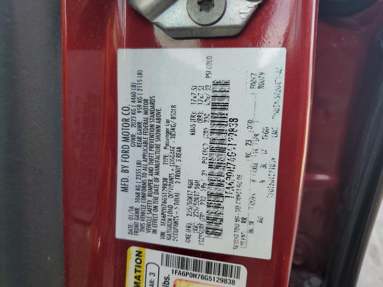 2016 Ford Fusion Se VIN: 1FA6P0H76G5129838 Lot: 64762615