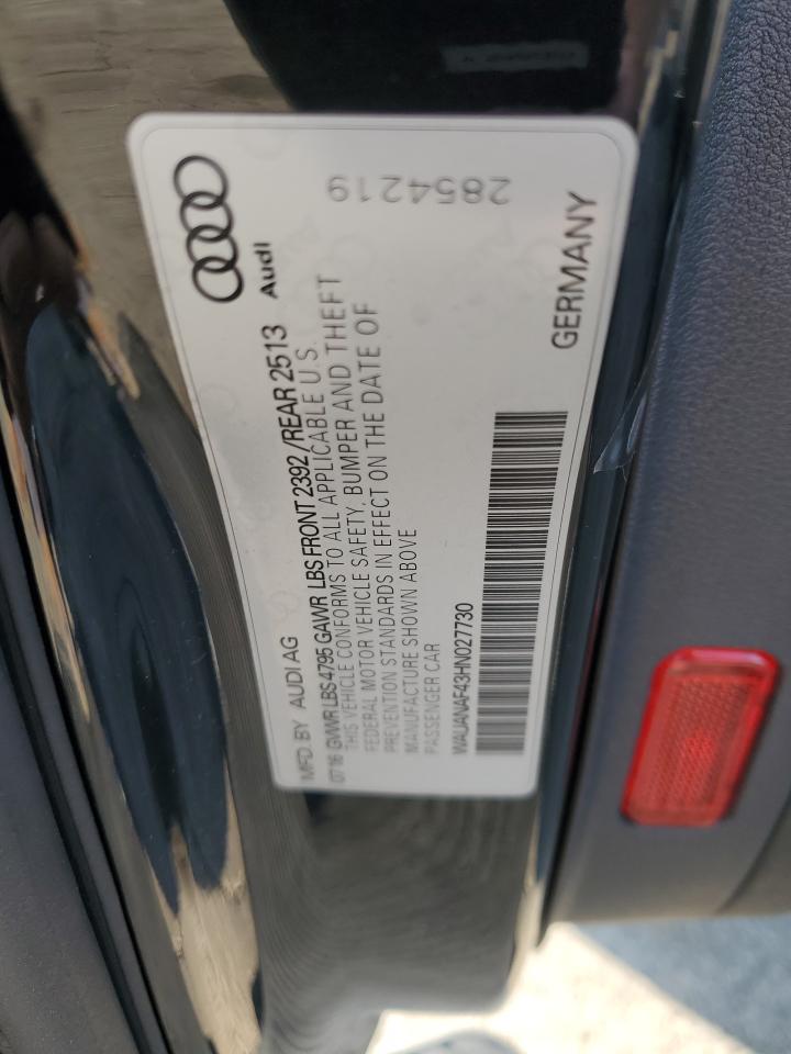 2017 Audi A4 Premium VIN: WAUANAF43HN027730 Lot: 65088275