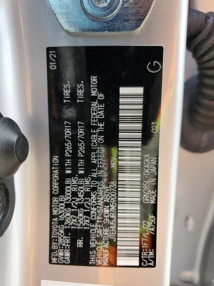 2021 Toyota 4Runner Venture VIN: JTEHU5JR7M5900738 Lot: 64846885