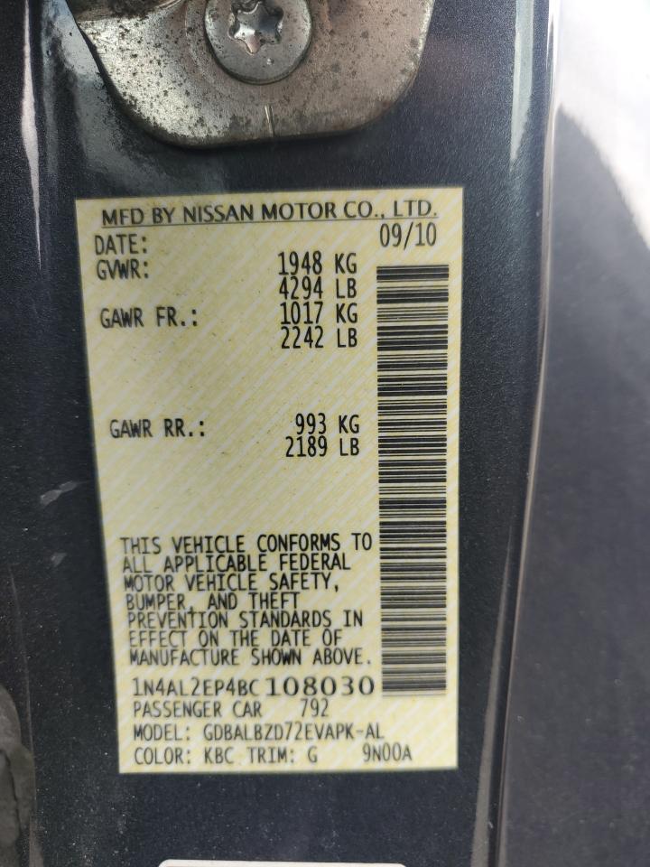 2011 Nissan Altima S VIN: 1N4AL2EP4BC108030 Lot: 63612575
