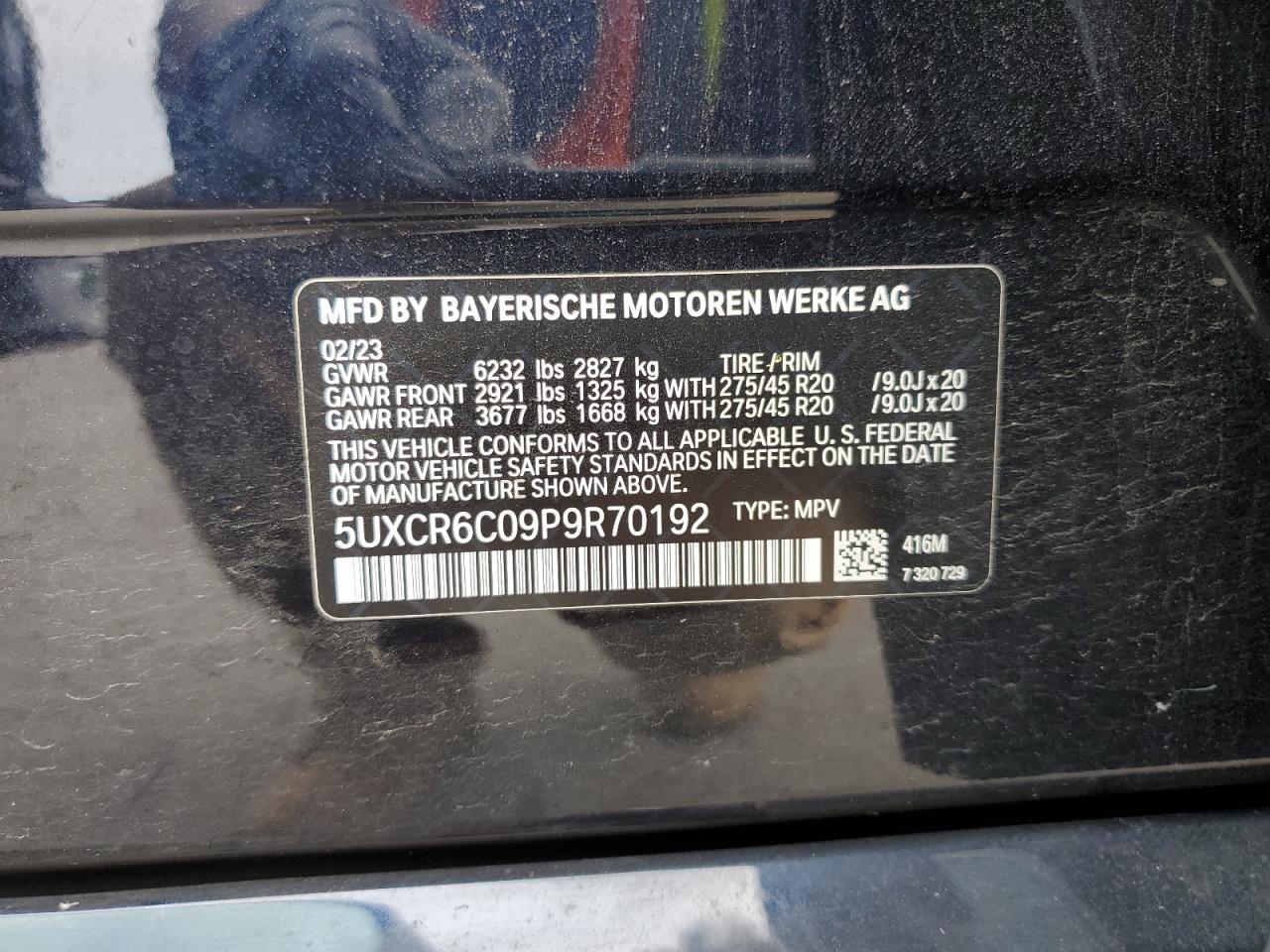 2023 BMW X5 xDrive40I VIN: 5UXCR6C09P9R70192 Lot: 64033875
