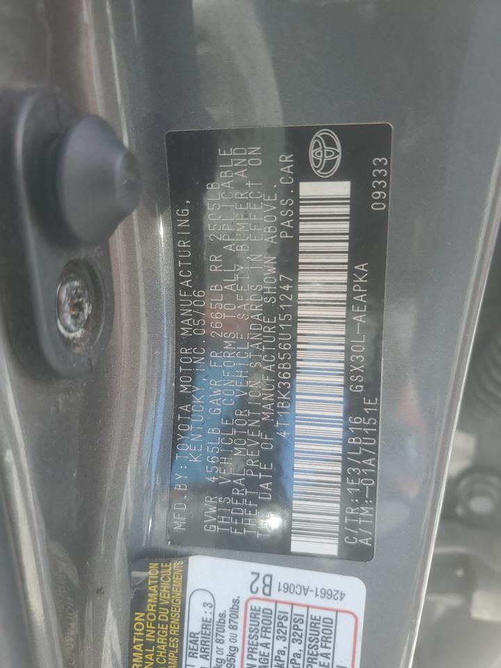 2006 Toyota Avalon Xl VIN: 4T1BK36B56U151247 Lot: 63812025