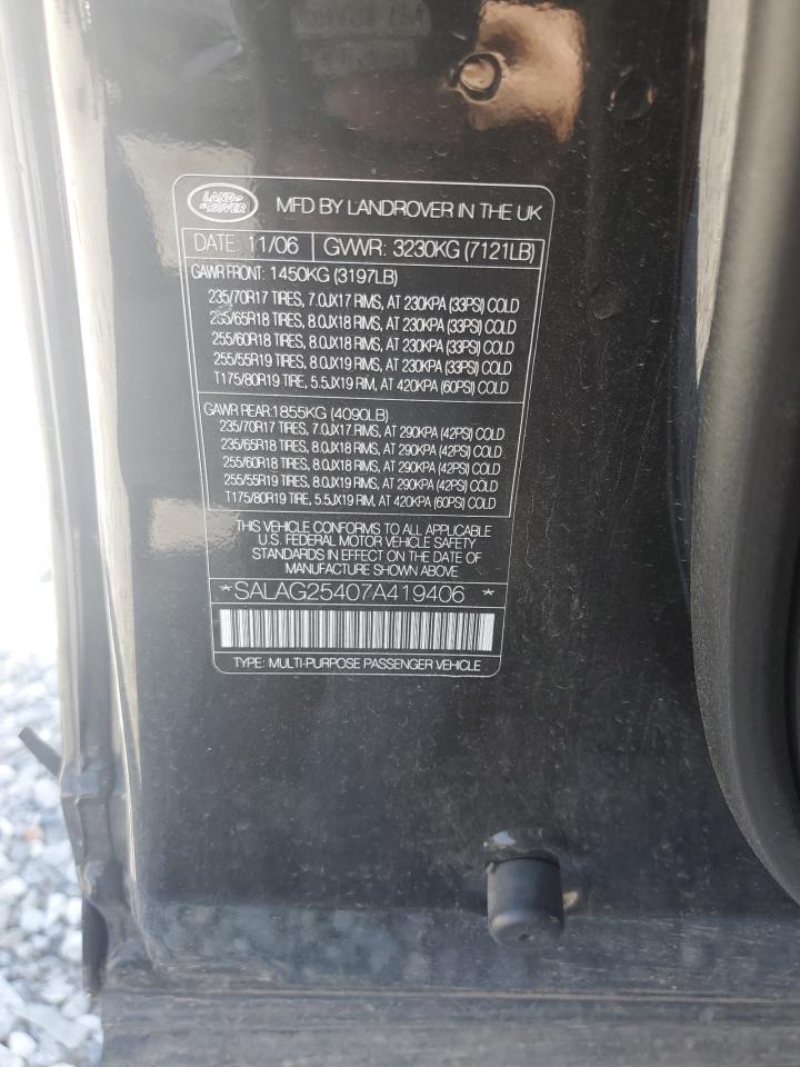 2007 Land Rover Lr3 Hse VIN: SALAG25407A419406 Lot: 63296315