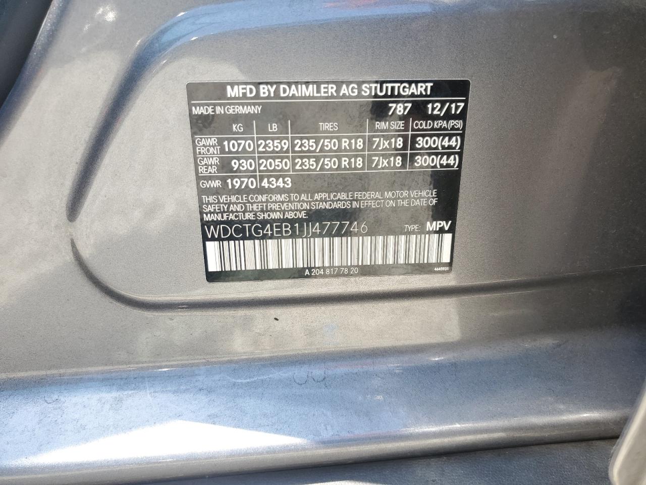 2018 Mercedes-Benz Gla 250 VIN: WDCTG4EB1JJ477746 Lot: 63495525