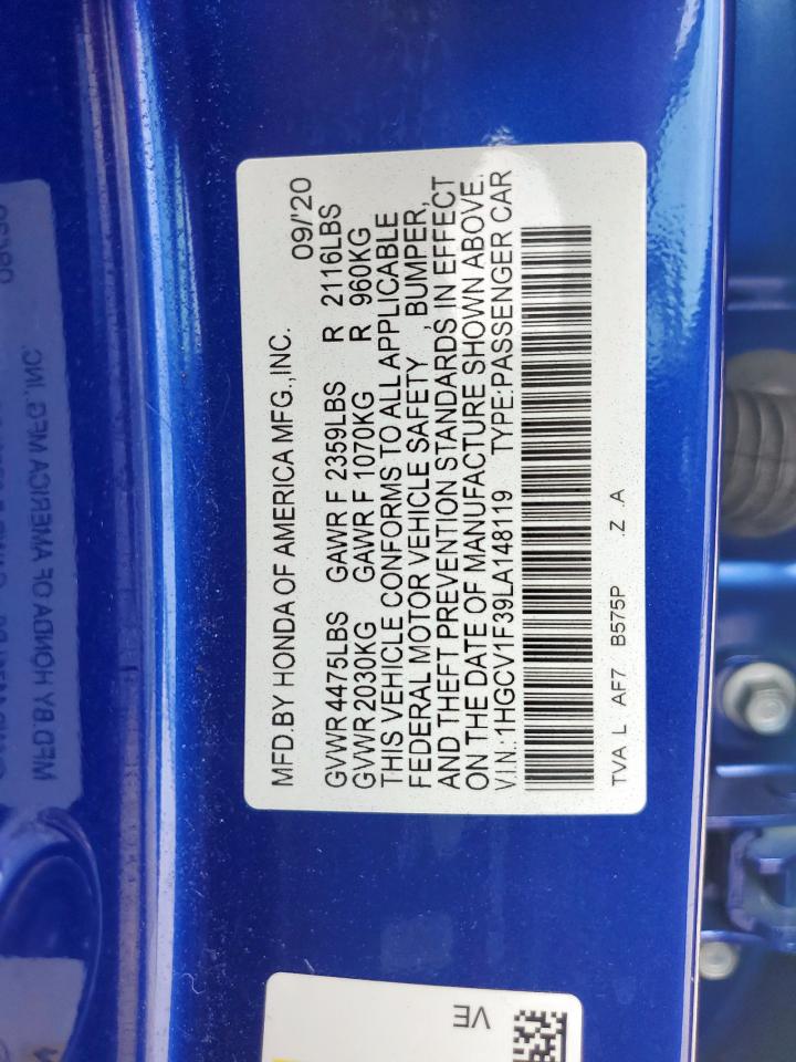 2020 Honda Accord Sport VIN: 1HGCV1F39LA148119 Lot: 65193065