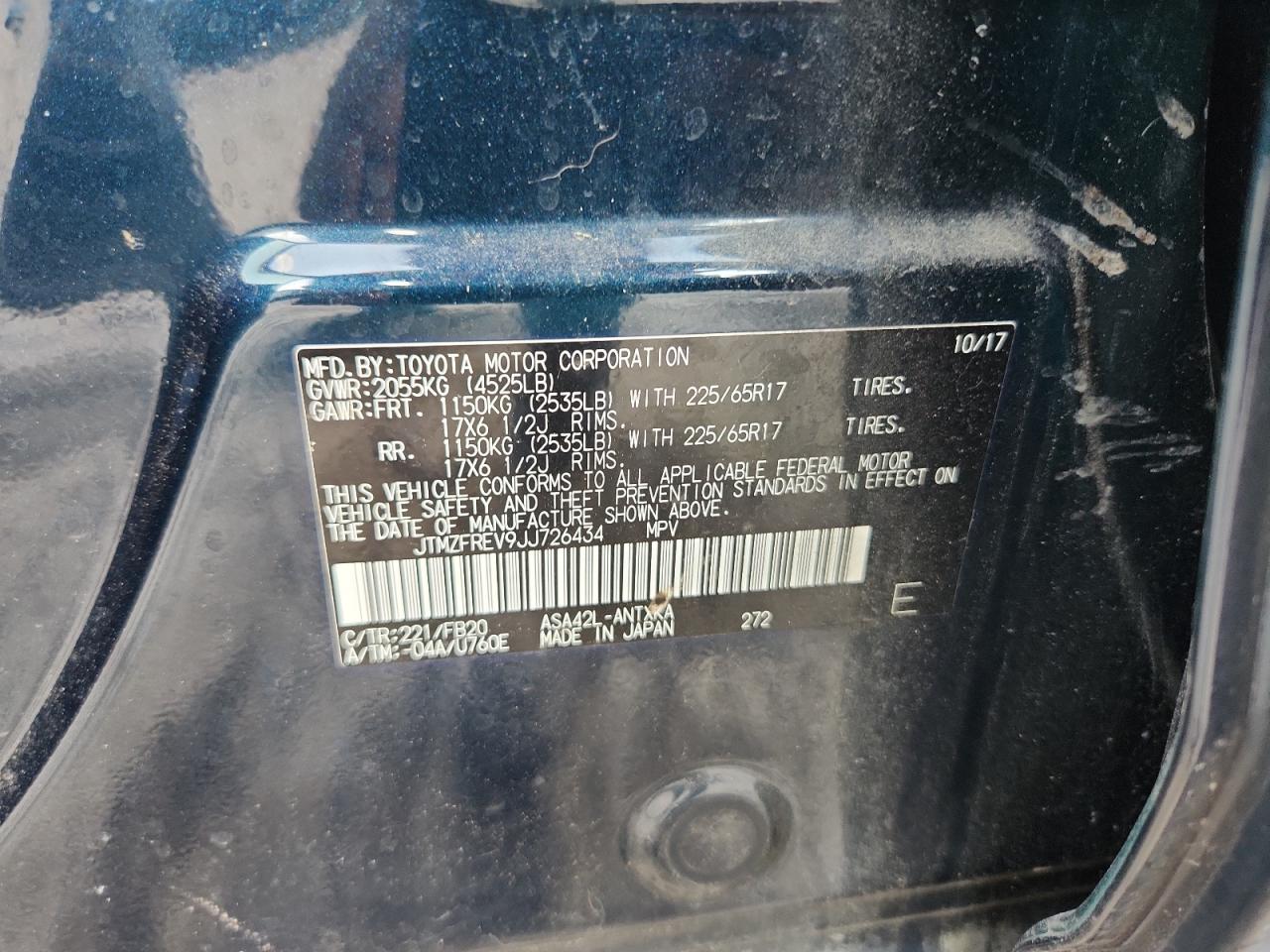 2018 Toyota Rav4 Le VIN: JTMZFREV9JJ726434 Lot: 62895525