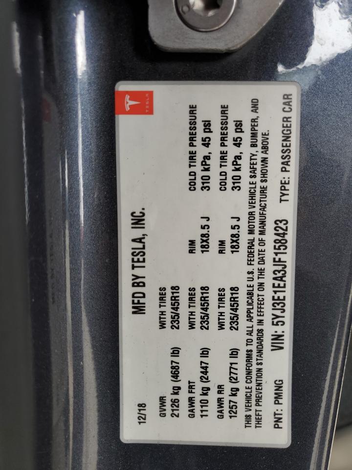 2018 Tesla Model 3 VIN: 5YJ3E1EA3JF158423 Lot: 64523535