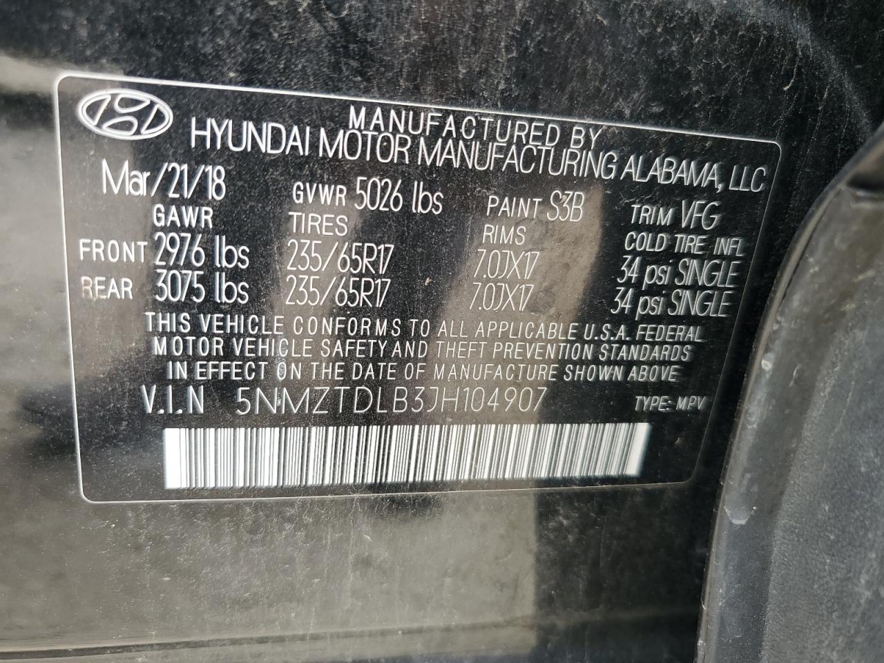 2018 Hyundai Santa Fe Sport VIN: 5NMZTDLB3JH104907 Lot: 65029525