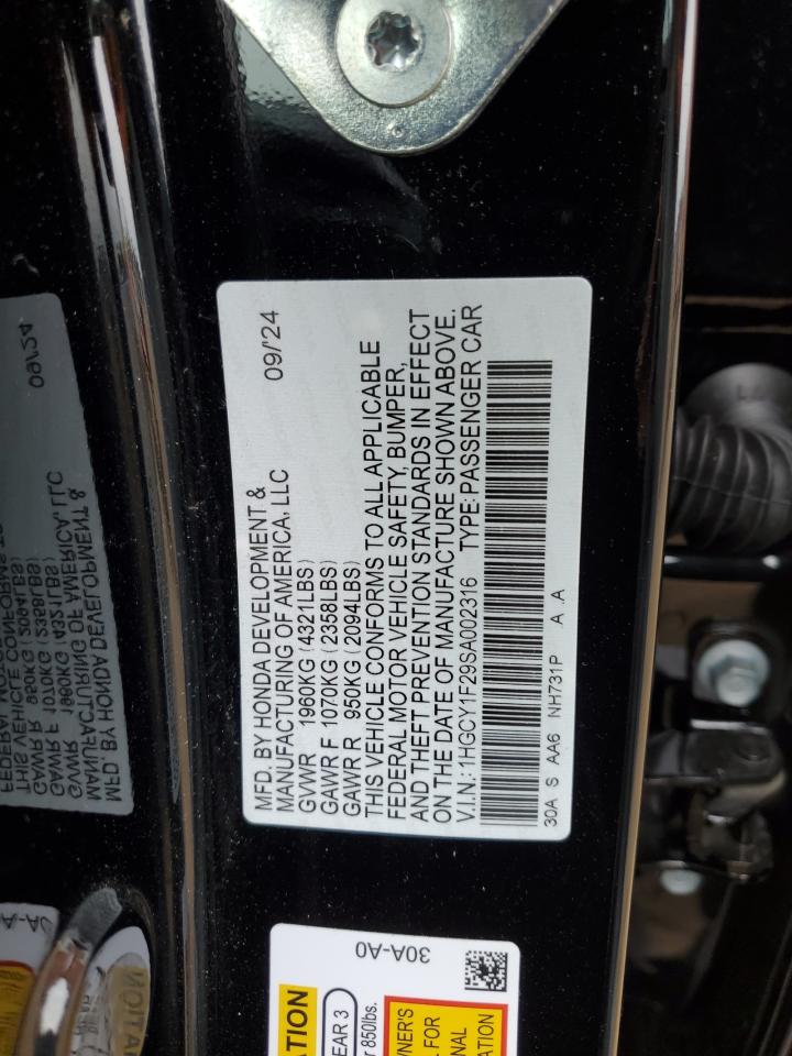 2025 Honda Accord Lx VIN: 1HGCY1F29SA002316 Lot: 65079725