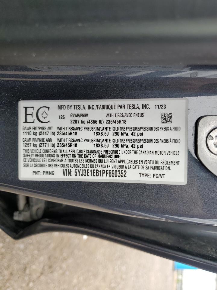 2023 Tesla Model 3 VIN: 5YJ3E1EB1PF690352 Lot: 64384545