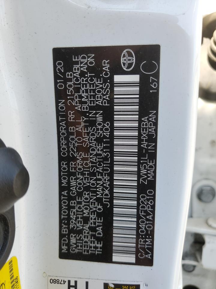 2020 Toyota Prius L VIN: JTDKARFU1L3111406 Lot: 63872985