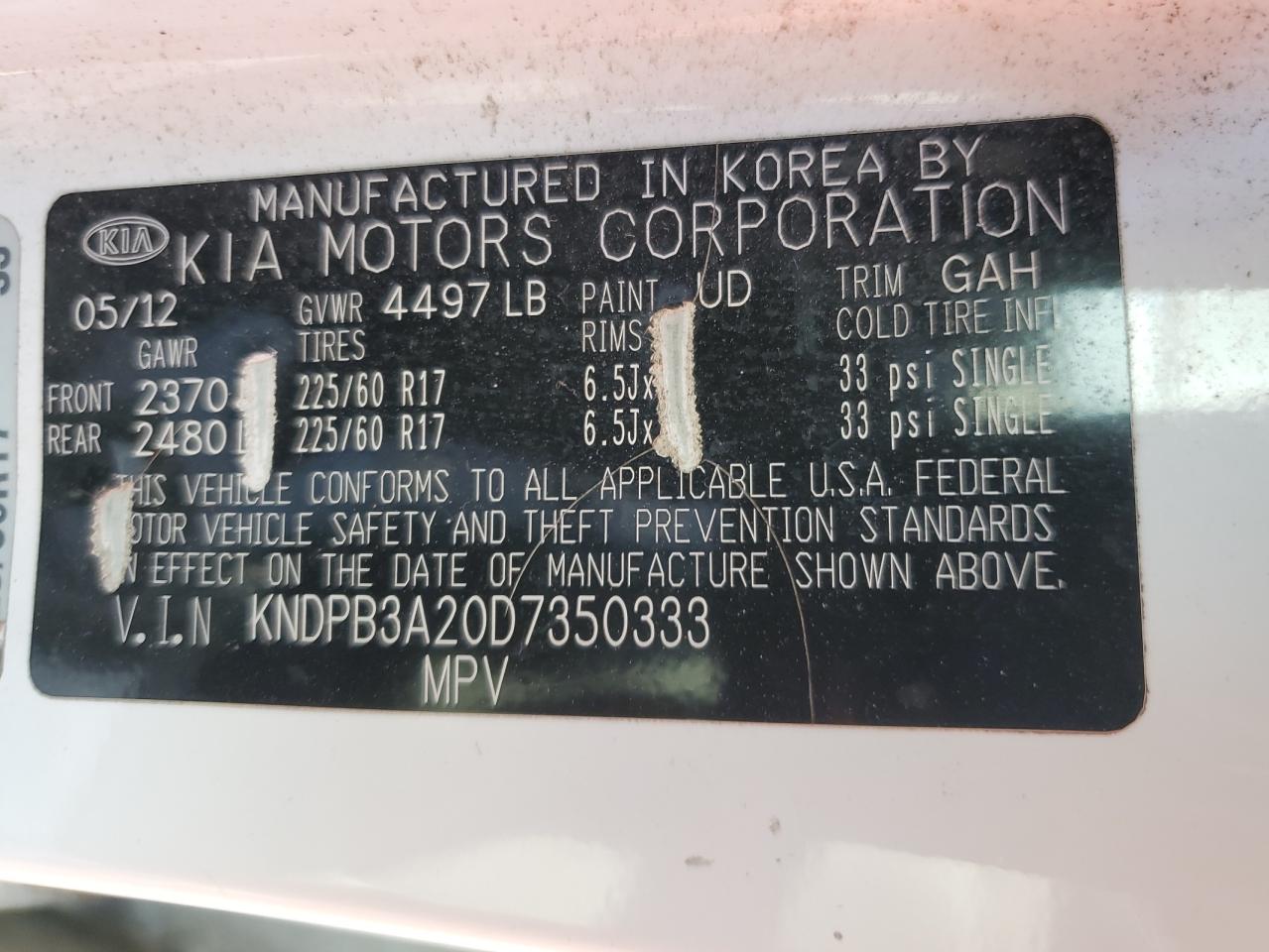 2013 Kia Sportage Base VIN: KNDPB3A20D7350333 Lot: 62998905