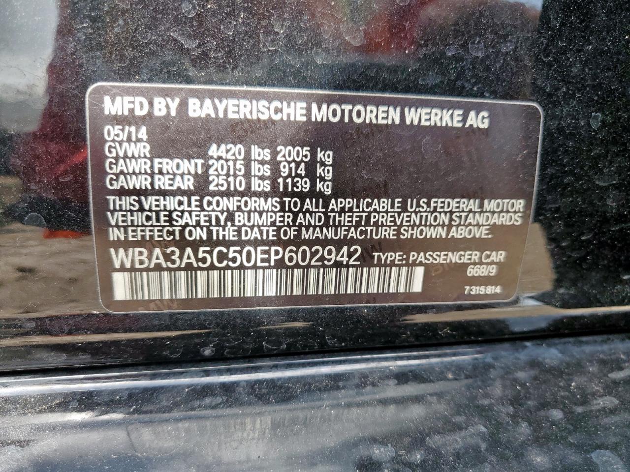 2014 BMW 328 I VIN: WBA3A5C50EP602942 Lot: 64203025