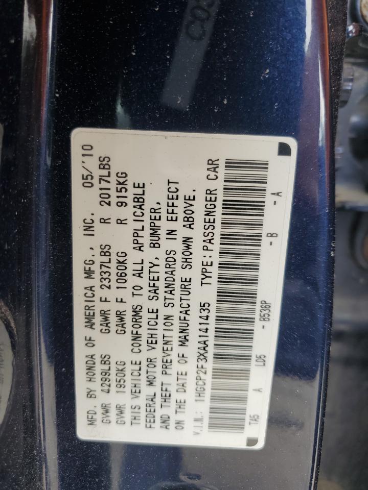 2010 Honda Accord Lx VIN: 1HGCP2F3XAA141435 Lot: 64647985