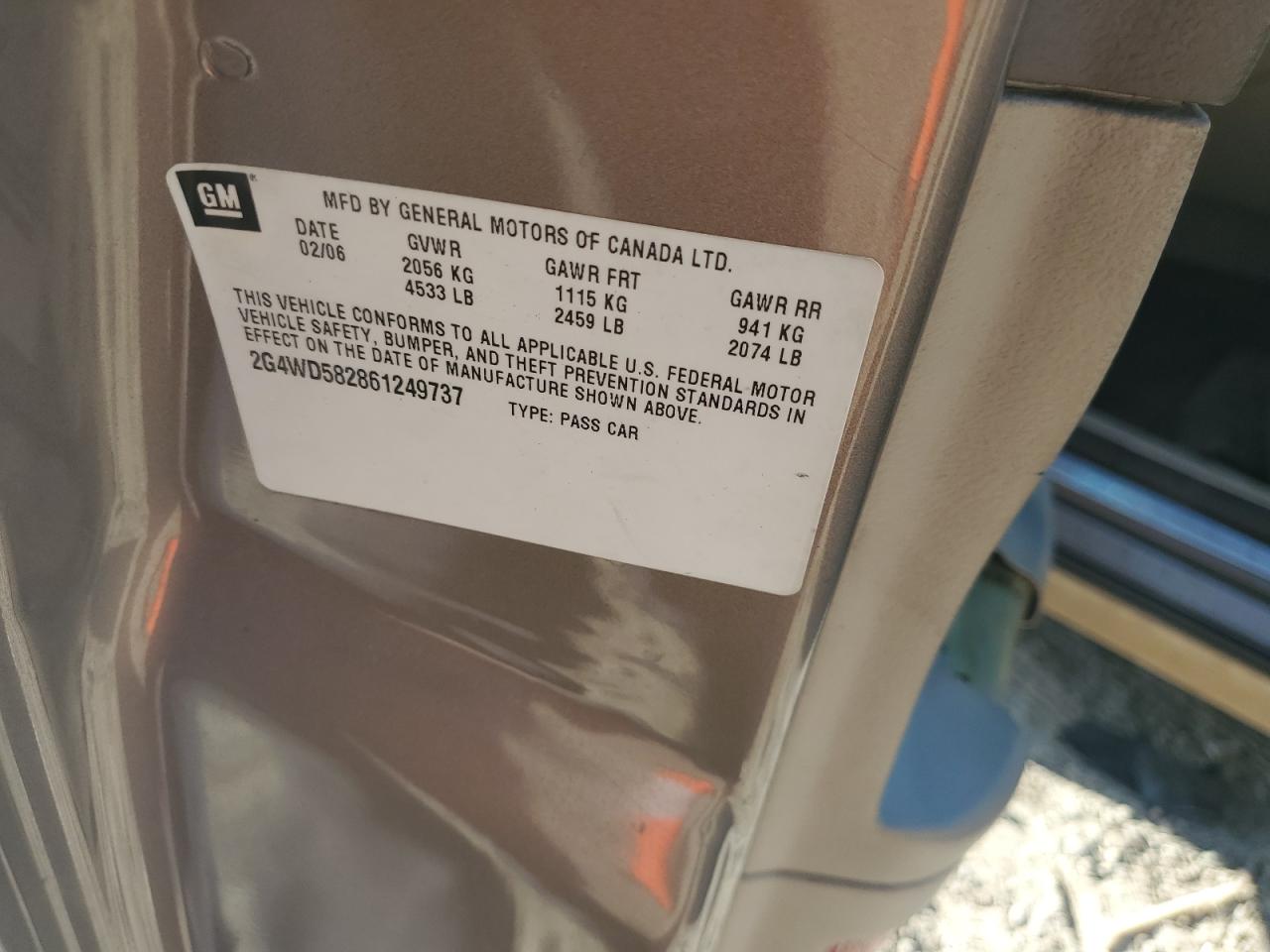 2006 Buick Lacrosse Cxl VIN: 2G4WD582861249737 Lot: 63242315