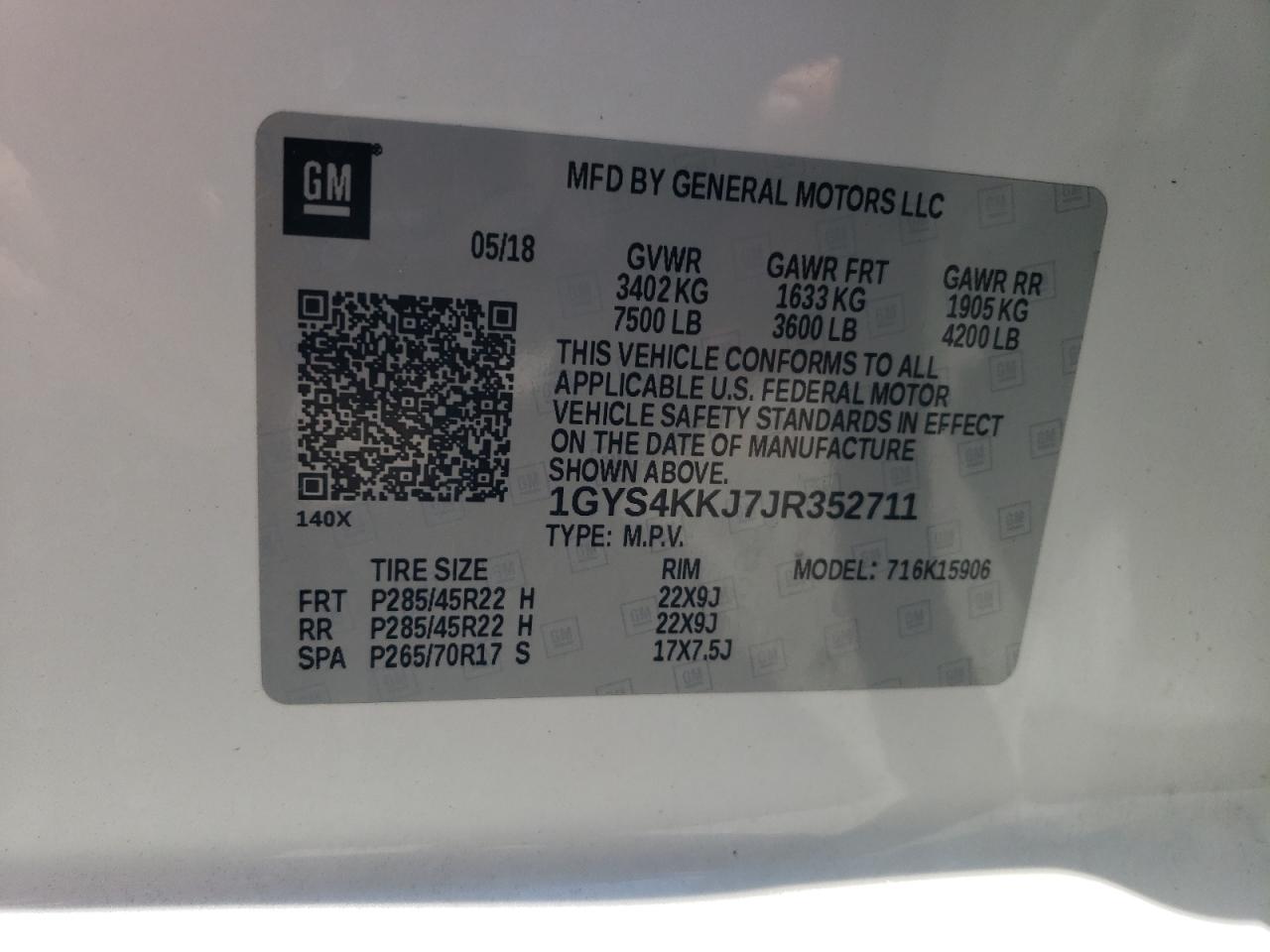 2018 Cadillac Escalade Esv Platinum VIN: 1GYS4KKJ7JR352711 Lot: 63748275