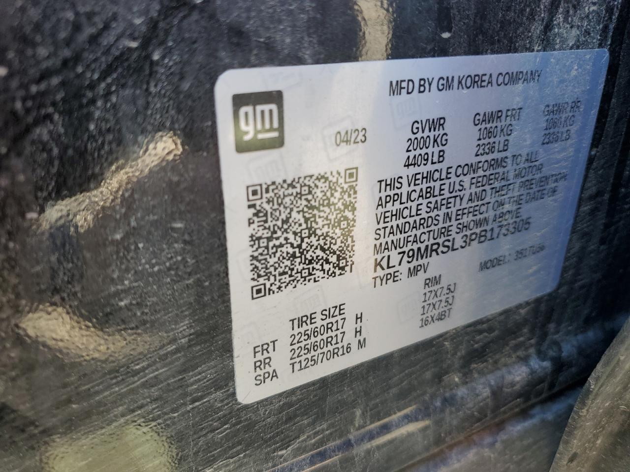 2023 Chevrolet Trailblazer Lt VIN: KL79MRSL3PB173305 Lot: 62654385