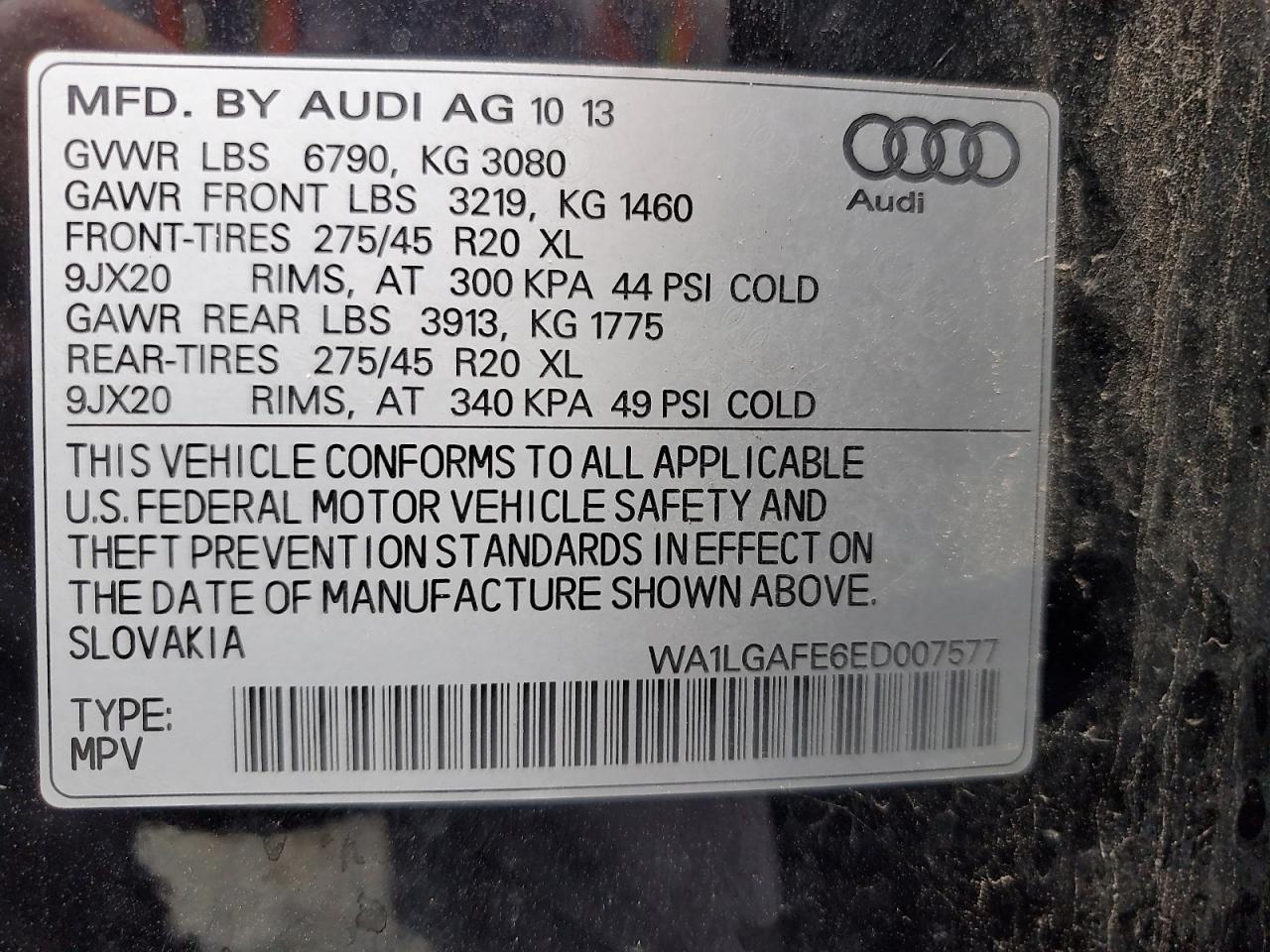2014 Audi Q7 Premium Plus VIN: WA1LGAFE6ED007577 Lot: 64701105