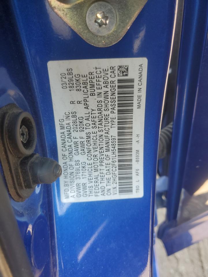 2020 Honda Civic Lx VIN: 2HGFC2F61LH548597 Lot: 64872455