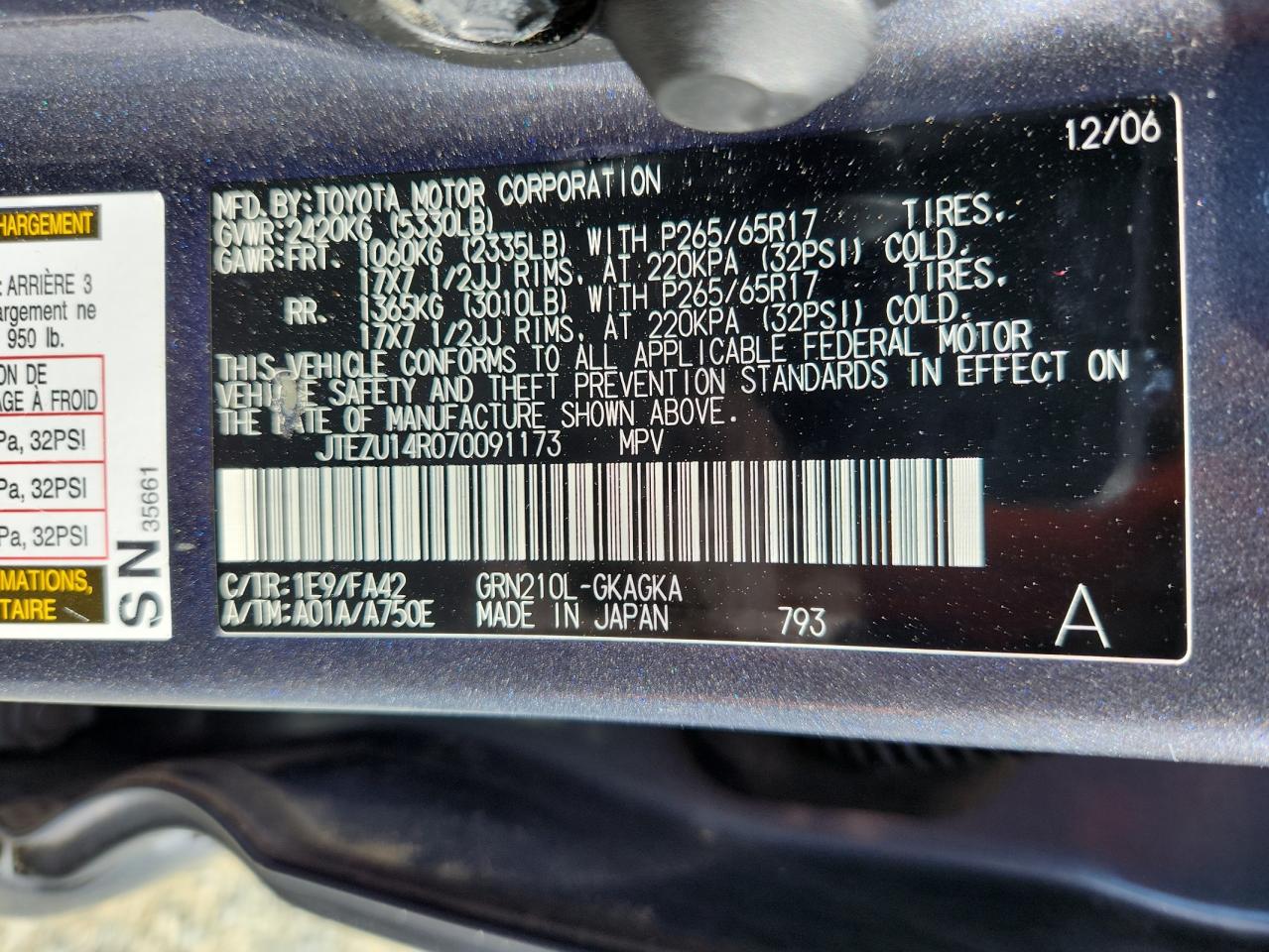2007 Toyota 4Runner Sr5 VIN: JTEZU14R070091173 Lot: 64553475