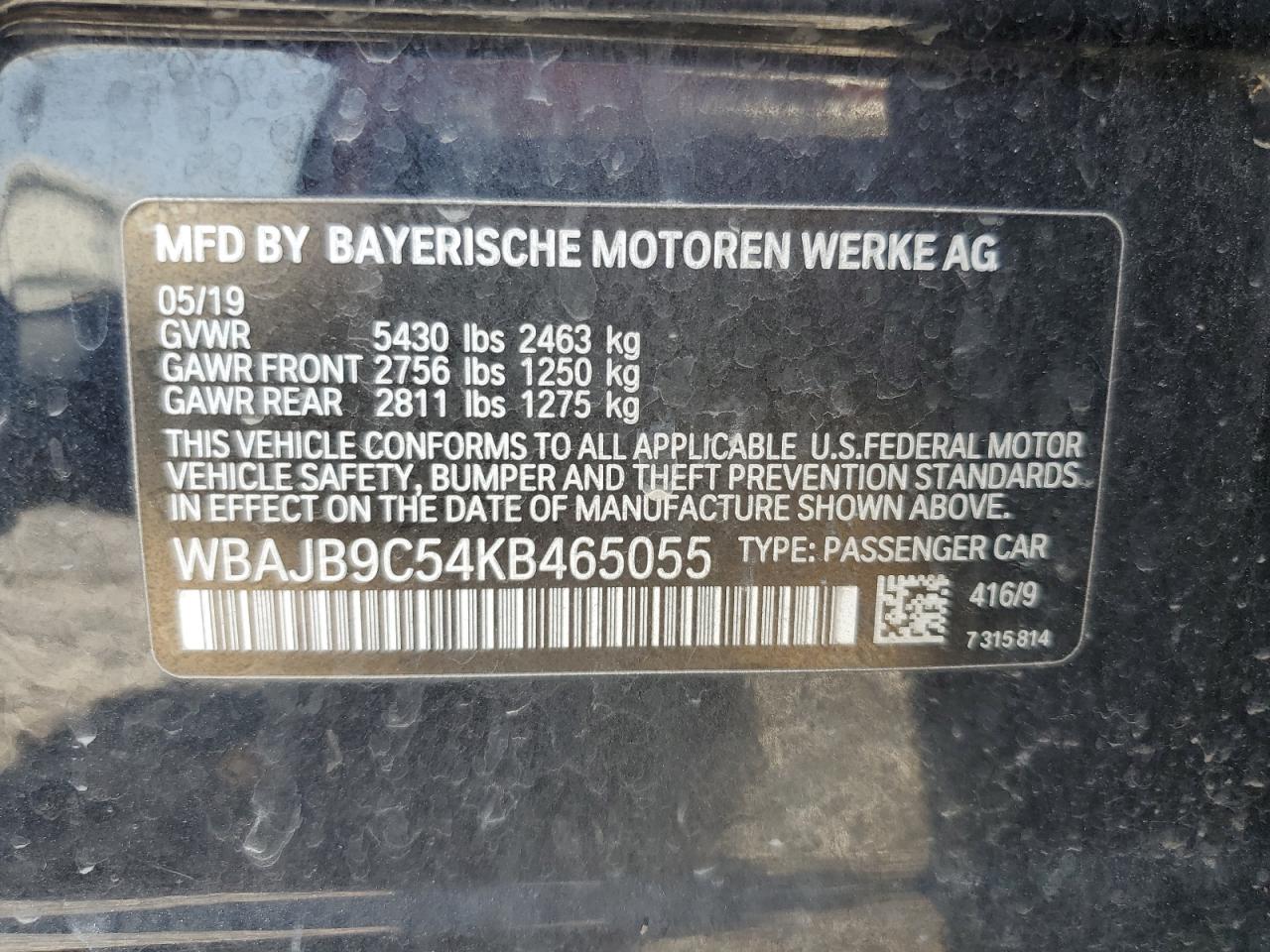2019 BMW M550Xi VIN: WBAJB9C54KB465055 Lot: 66374825