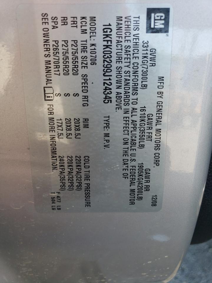 2009 GMC Yukon Denali VIN: 1GKFK03299J124345 Lot: 63074615
